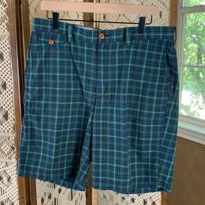 Lands End Shorts Mens 34 Blue‎ Green Plaid Preppy Traditional 100% cotton